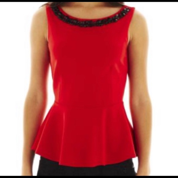 Bisou Bisou Tops - Red peplum top